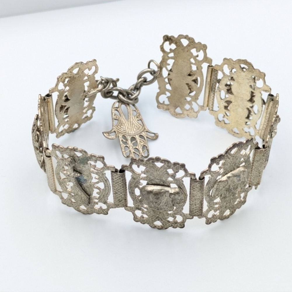 Vintage Middle Eastern Egyptian Link Ethnic Bracelet Hamsa Hand Algerian